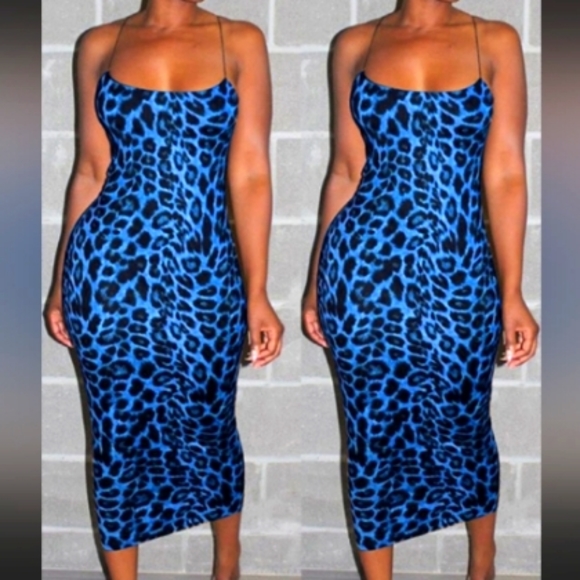 SHEIN Dresses 25 Maxi Blue Cheetah Print Dress Poshmark
